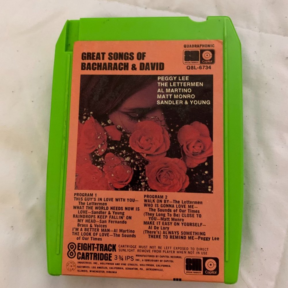 Vintage Great Songs Of Bacharach & David Quadraphonic 8 Track Cartridge